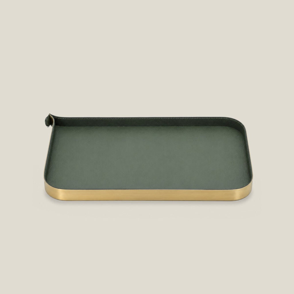 Organiser Tray Nordic Vanity/Serving Tray - Brush Gold And Olive Green Small - Daamaira Home and Living Ltd