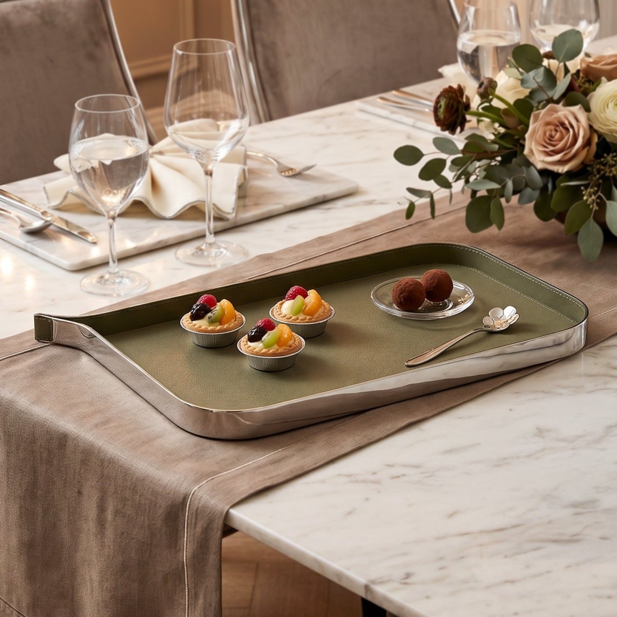 Organiser Tray Nordic Vanity/Serving Tray - Smoke Grey And Olive Green Large - Daamaira Home and Living Ltd