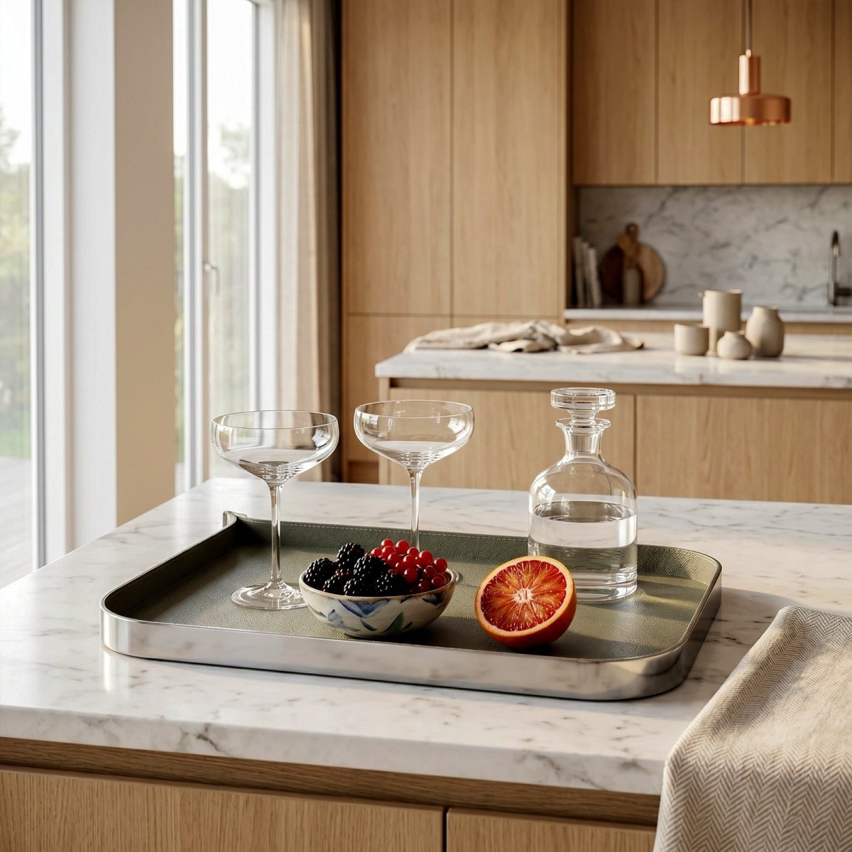 Organiser Tray Nordic Vanity/Serving Tray - Smoke Grey And Olive Green Small - Daamaira Home and Living Ltd