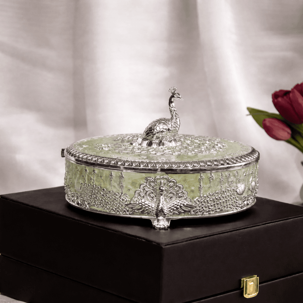 Peacock Dry Fruit Box with Lid – 20 cm - Daamaira Home and Living Ltd