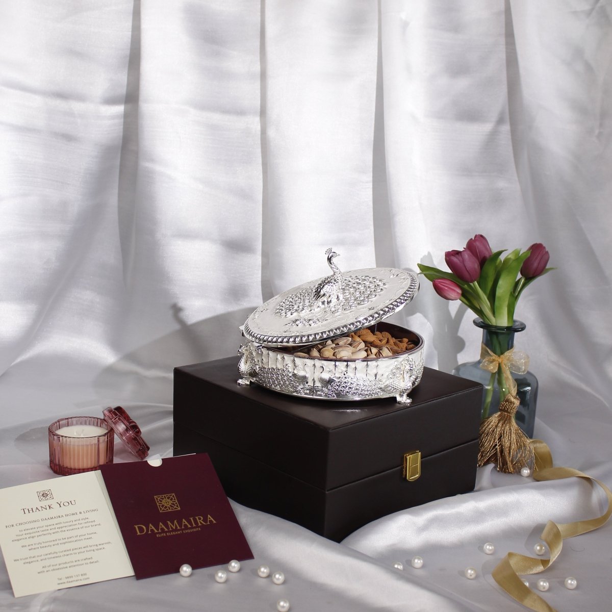 Peacock Dry Fruit Box with Lid – 20 cm - Daamaira Home and Living Ltd