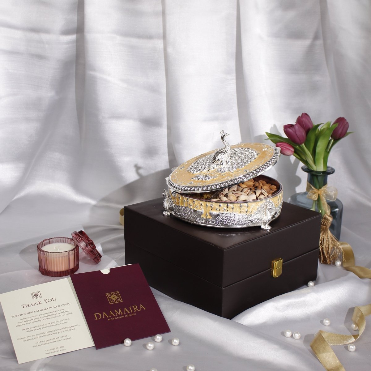 Peacock Dry Fruit Box with Lid – 20 cm - Daamaira Home and Living Ltd