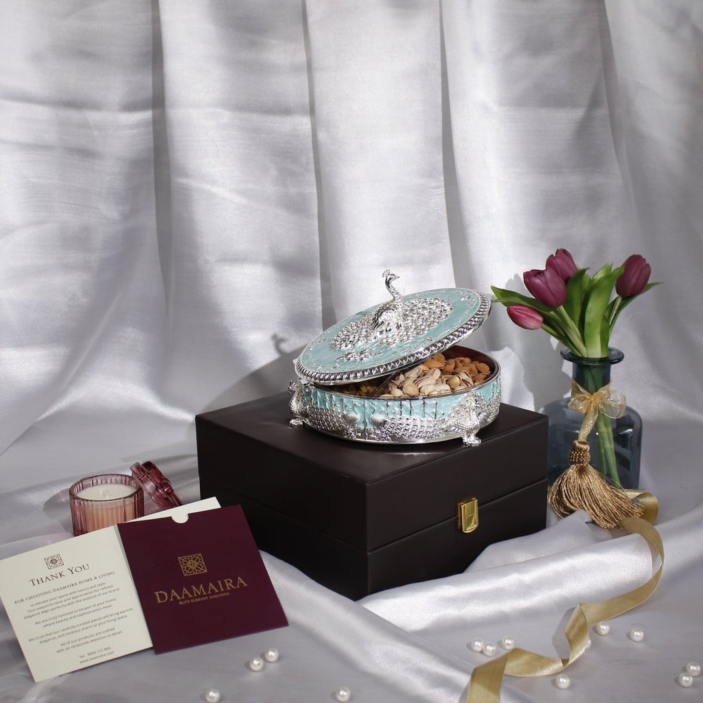 Peacock Dry Fruit Box with Lid – 20 cm - Daamaira Home and Living Ltd