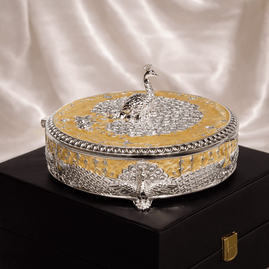 Peacock Dry Fruit Box with Lid – 20 cm - Daamaira Home and Living Ltd