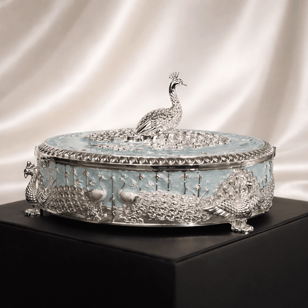 Peacock Dry Fruit Box with Lid – 20 cm - Daamaira Home and Living Ltd