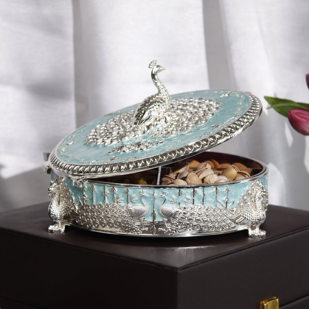 Peacock Dry Fruit Box with Lid – 20 cm - Daamaira Home and Living Ltd