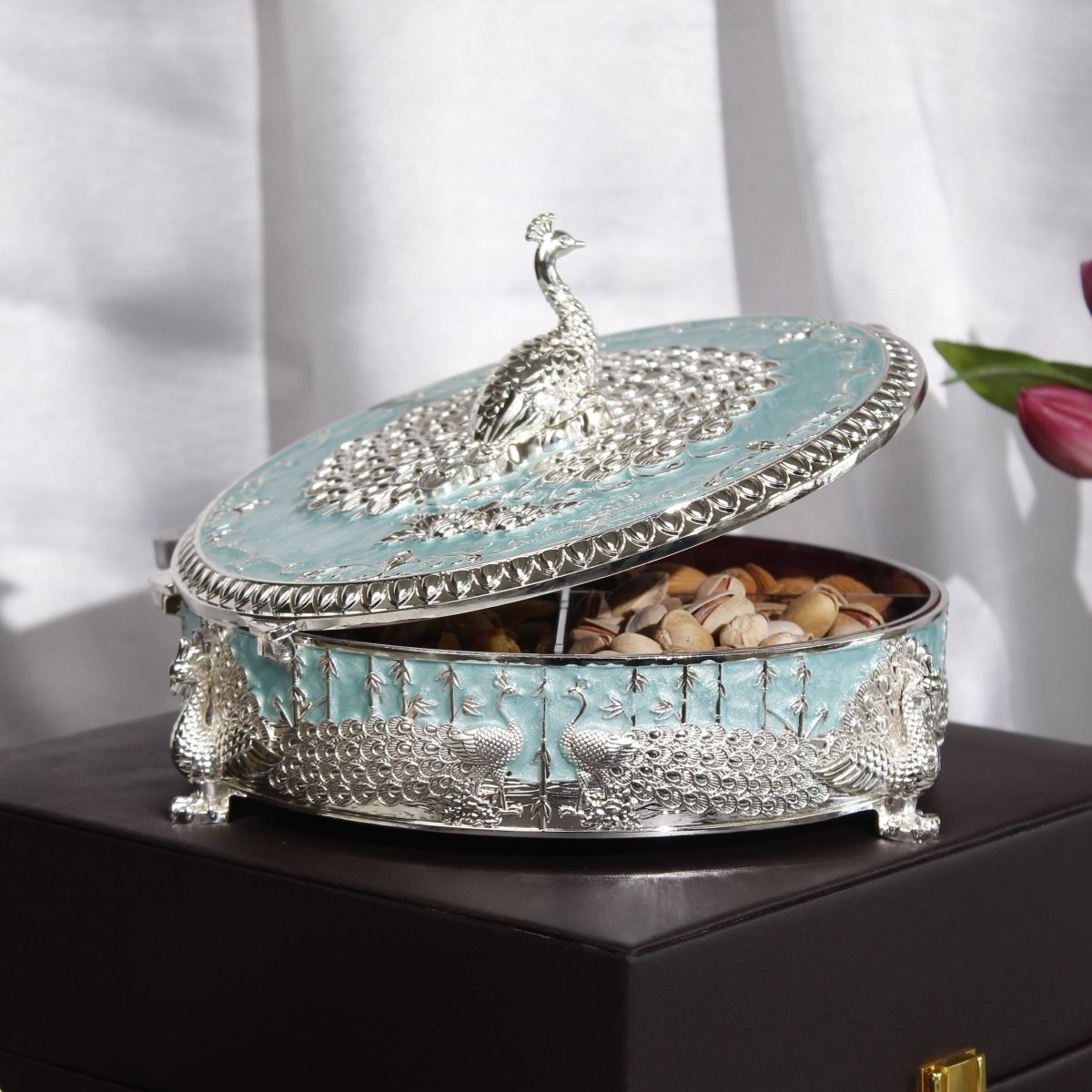Peacock Dry Fruit Box with Lid – 20 cm - Daamaira Home and Living Ltd