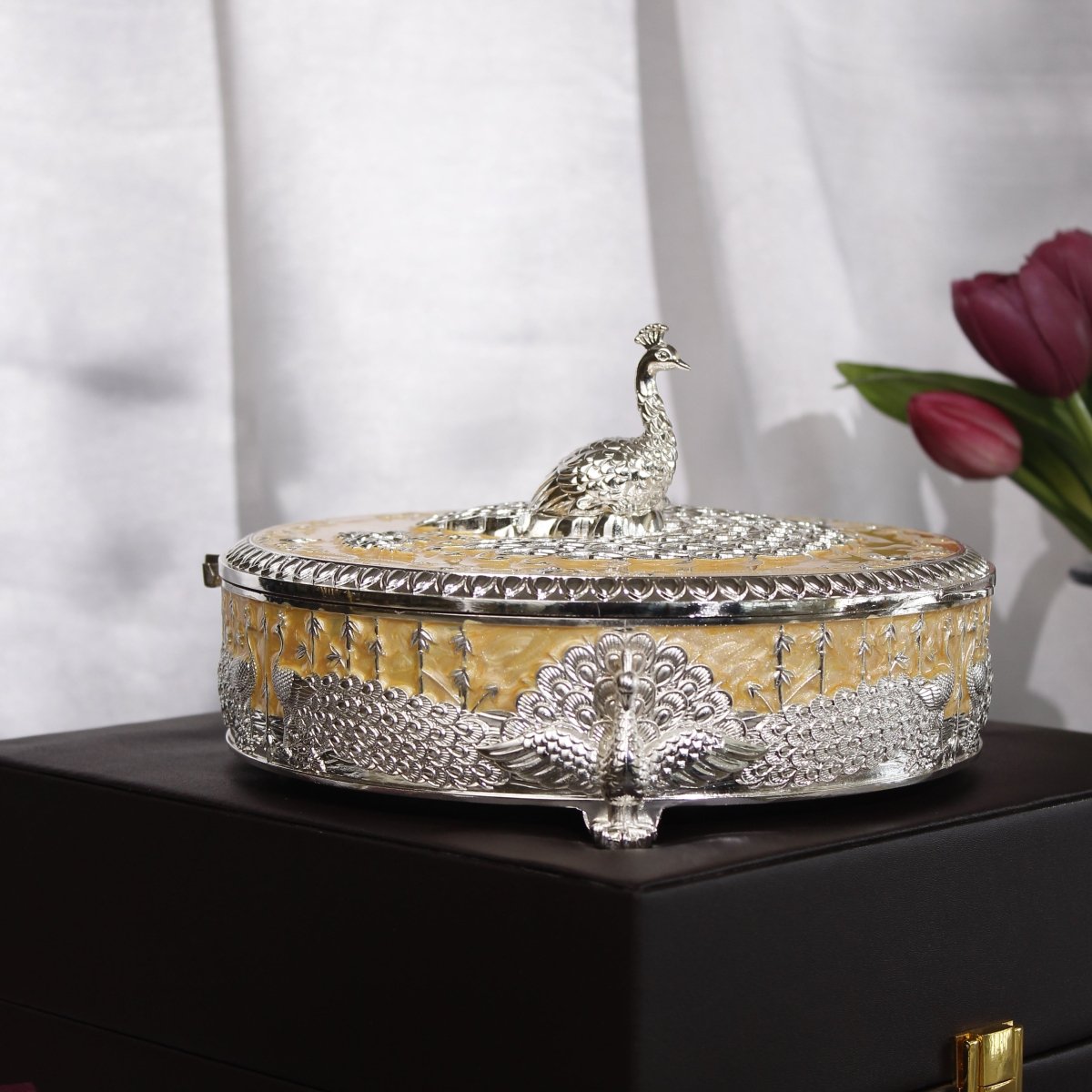 Peacock Dry Fruit Box with Lid – 20 cm - Daamaira Home and Living Ltd