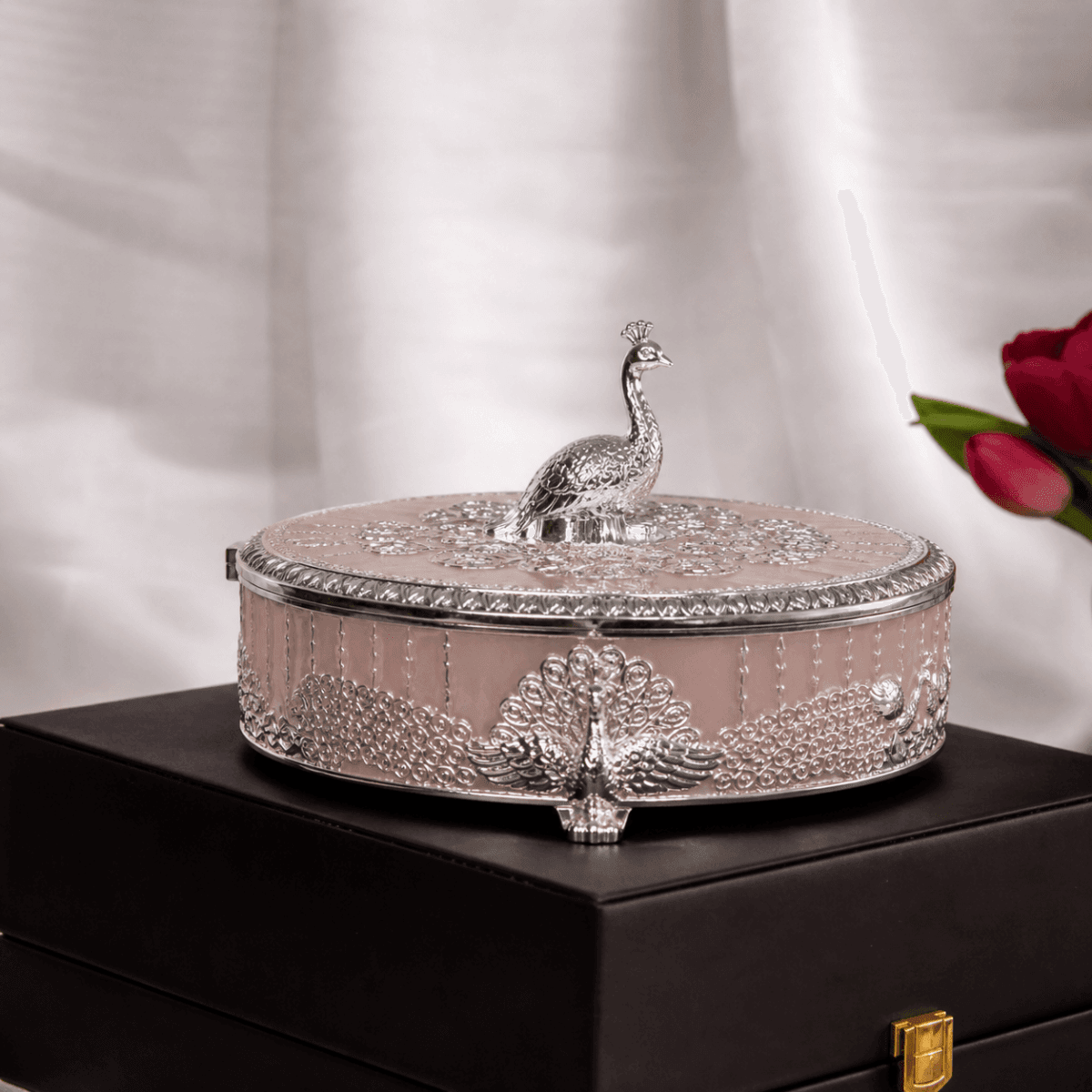 Peacock Dry Fruit Box with Lid – 20 cm - Daamaira Home and Living Ltd