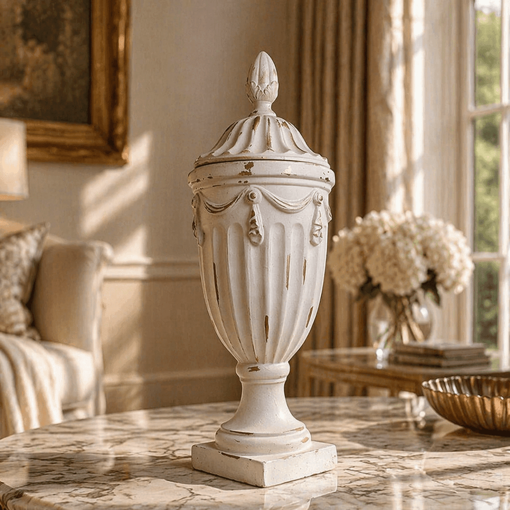 Sculptures & Figurines Pedestal Vase with Lid - Daamaira Home and Living Ltd
