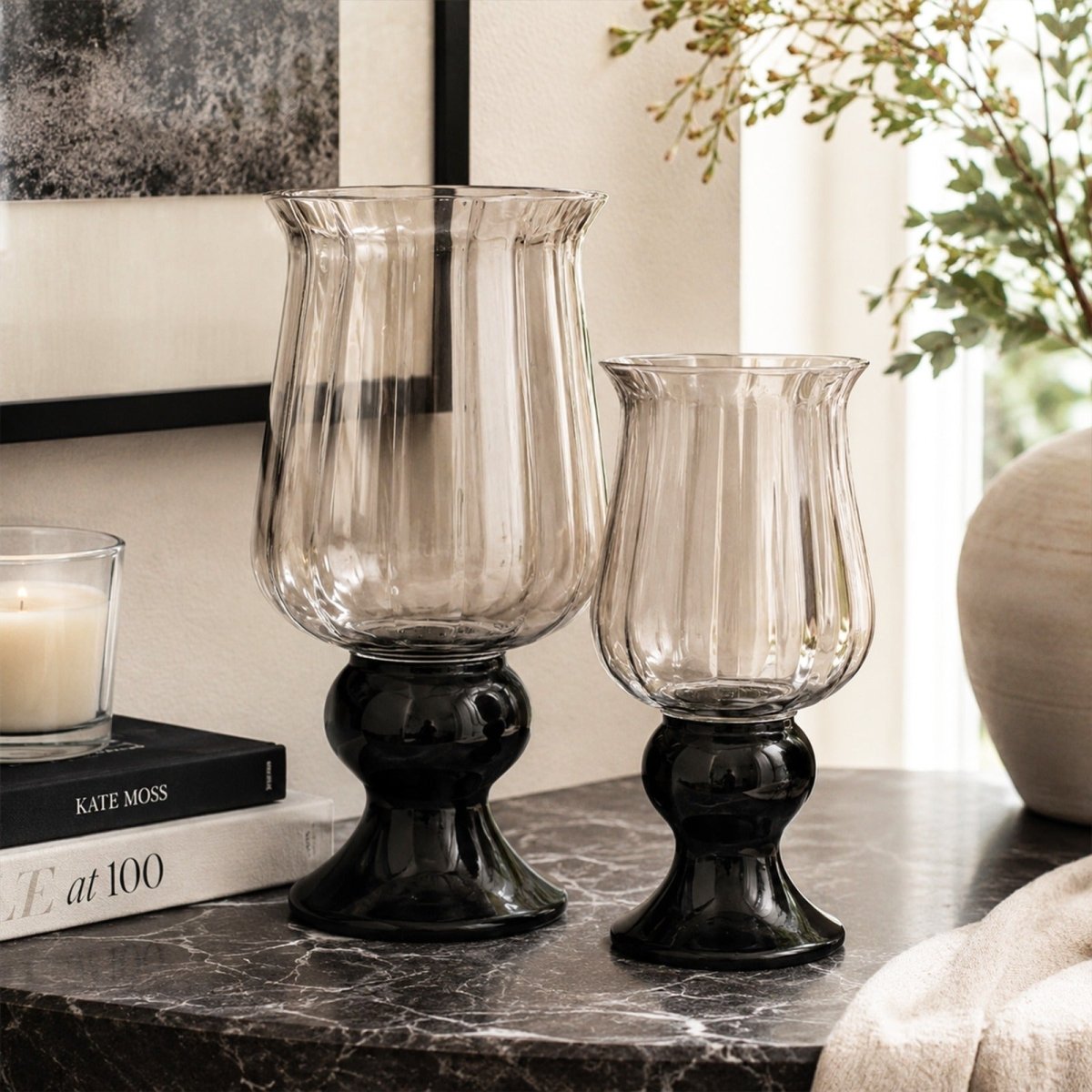 Vases Radiant Clear Vase With Black Base - Daamaira Home and Living Ltd