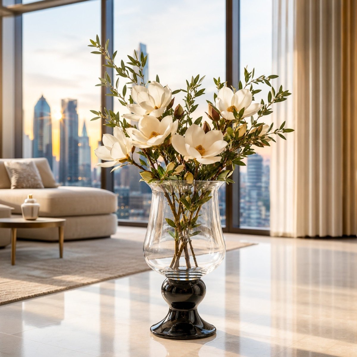Vases Radiant Clear Vase With Black Base - Daamaira Home and Living Ltd
