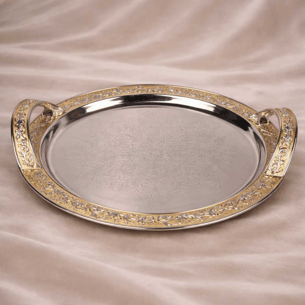 Round Serving Tray with Handle - Daamaira Home and Living Ltd