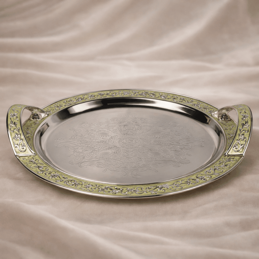 Round Serving Tray with Handle - Daamaira Home and Living Ltd