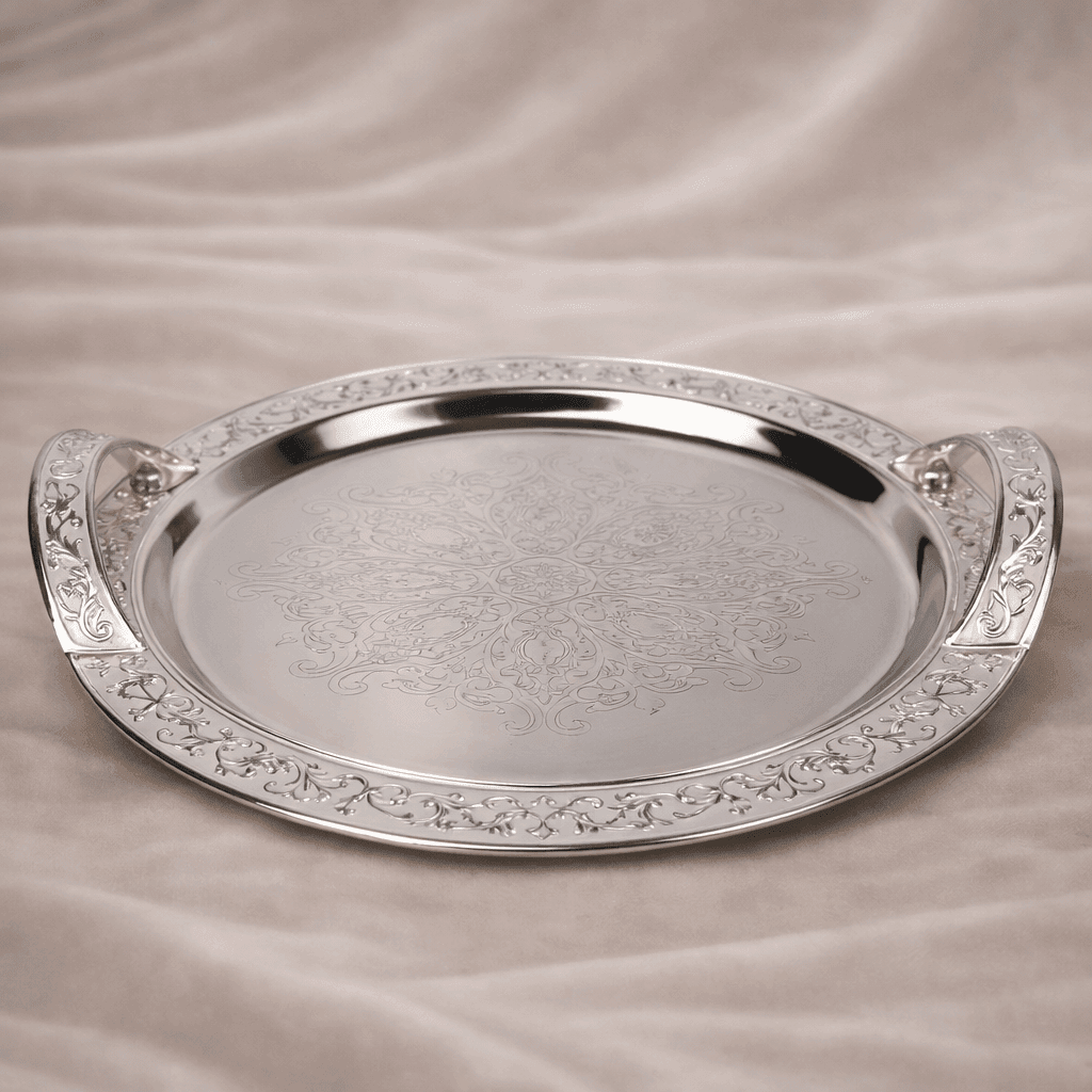 Round Serving Tray with Handle - Daamaira Home and Living Ltd