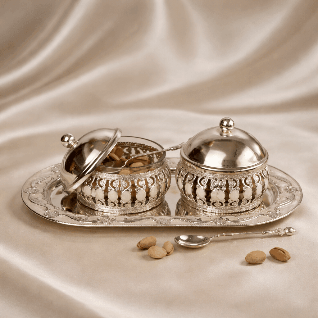 Royal Crystal Accent Dry Fruit Set with Tray (11 x 10 cm) - Daamaira Home and Living Ltd