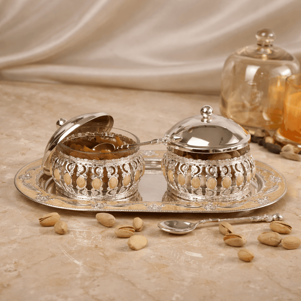 Royal Crystal Accent Dry Fruit Set with Tray (11 x 10 cm) - Daamaira Home and Living Ltd