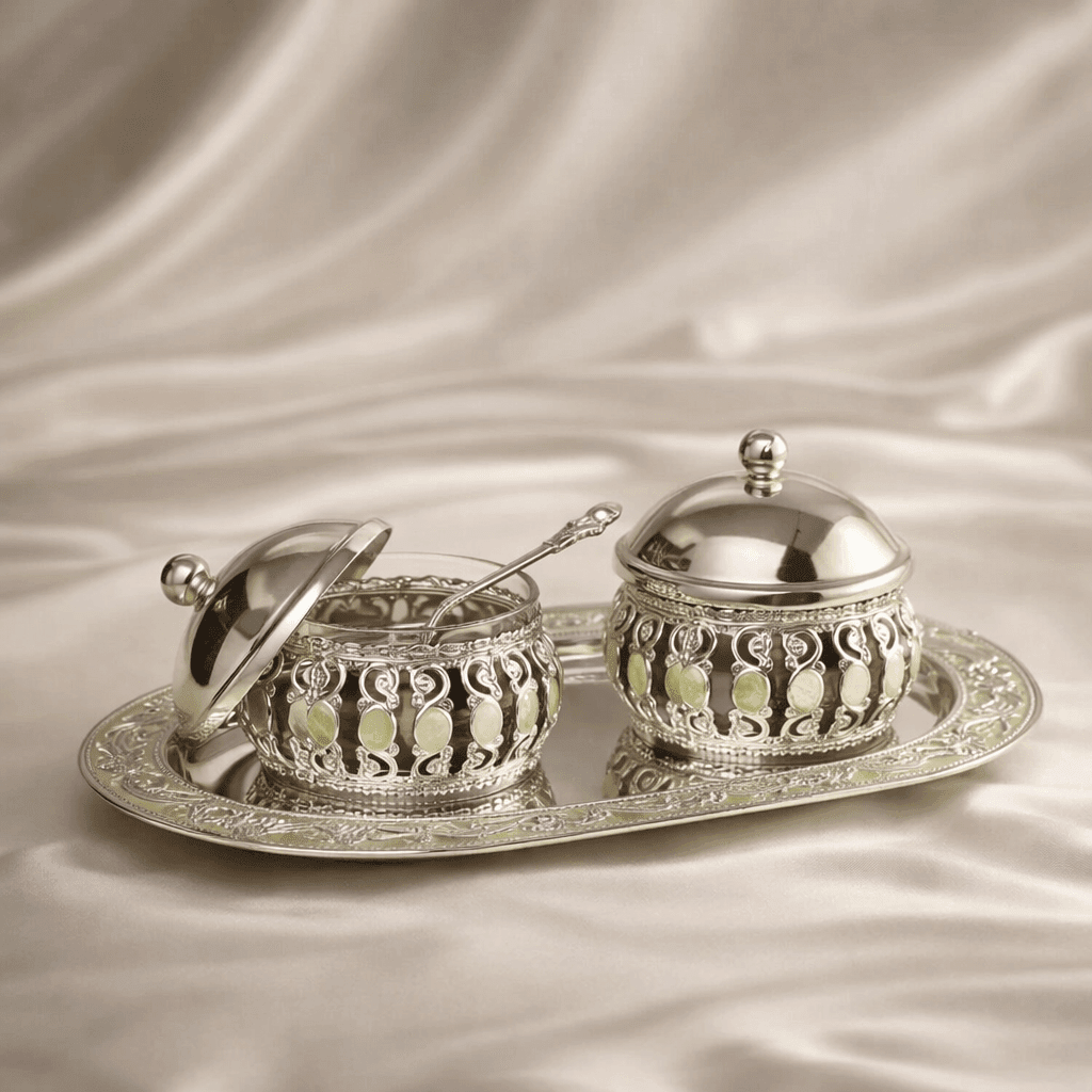 Royal Crystal Accent Dry Fruit Set with Tray (11 x 10 cm) - Daamaira Home and Living Ltd