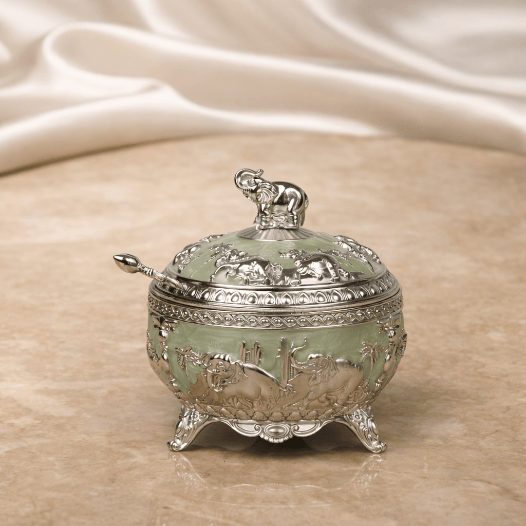 Royal Elephant Dry Fruit Bowl with Lid & Spoon (11 x 12 cm) - Daamaira Home and Living Ltd