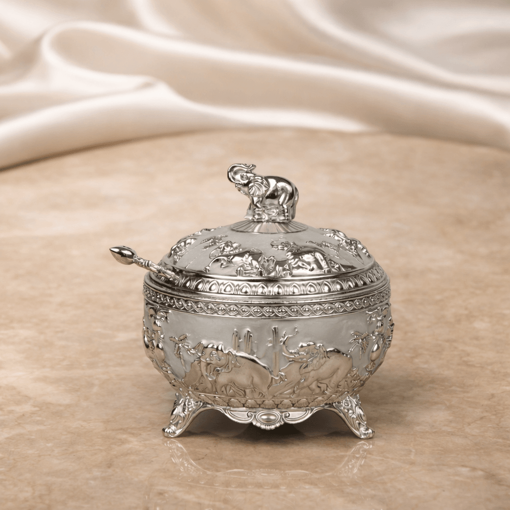 Royal Elephant Dry Fruit Bowl with Lid & Spoon (11 x 12 cm) - Daamaira Home and Living Ltd