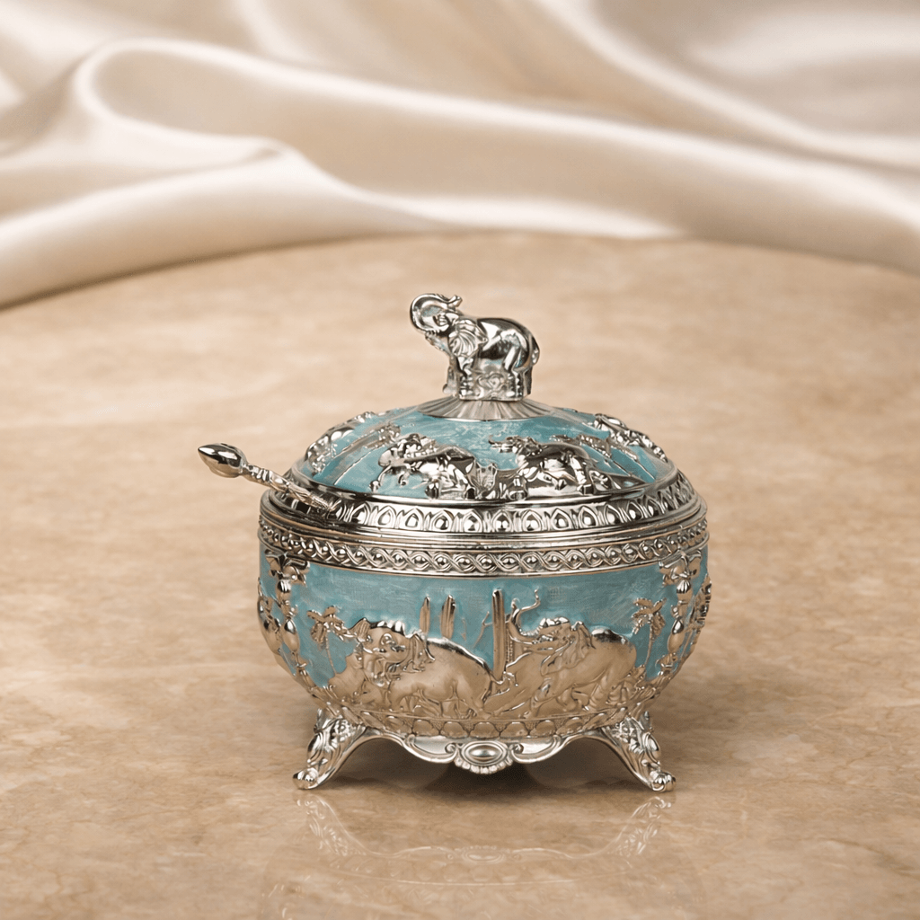 Royal Elephant Dry Fruit Bowl with Lid & Spoon (11 x 12 cm) - Daamaira Home and Living Ltd