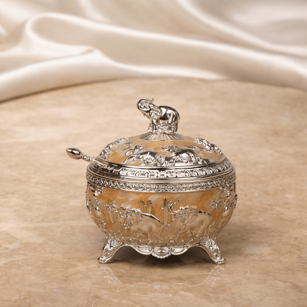 Royal Elephant Dry Fruit Bowl with Lid & Spoon (11 x 12 cm) - Daamaira Home and Living Ltd