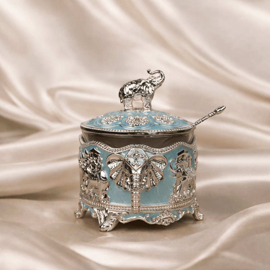 Royal Elephant Round Dry Fruit Bowl with Lid & Spoon (11 x 12 cm) - Daamaira Home and Living Ltd