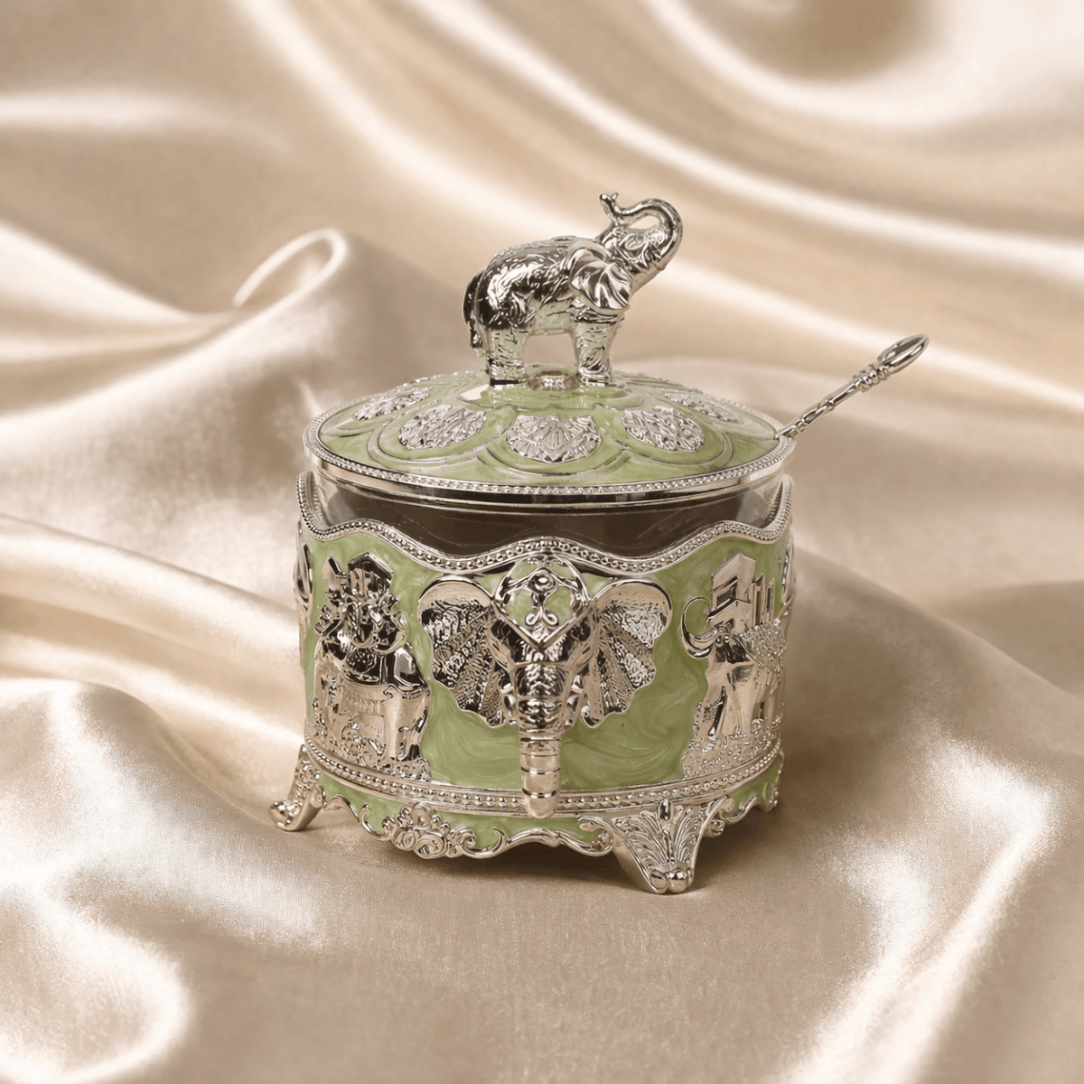 Royal Elephant Round Dry Fruit Bowl with Lid & Spoon (11 x 12 cm) - Daamaira Home and Living Ltd