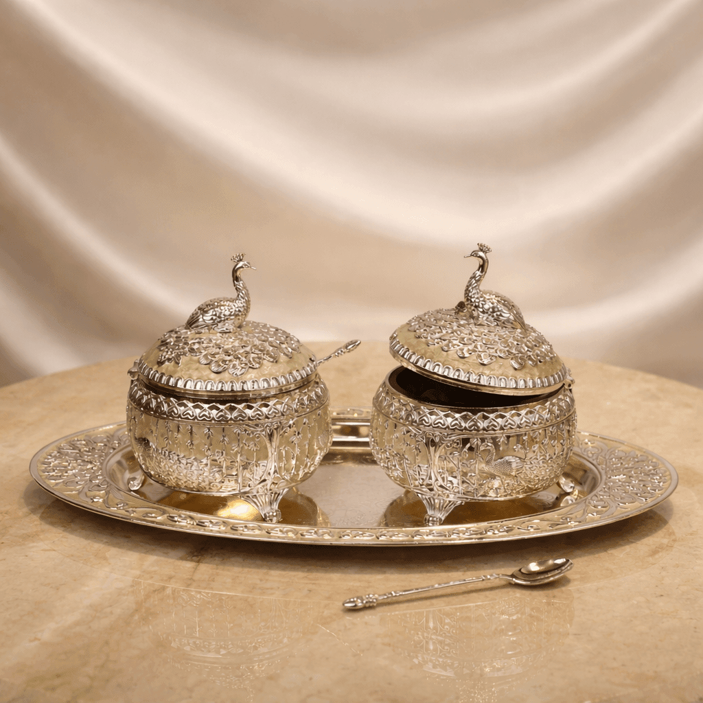 Royal Peacock Dry Fruit Bowl Set with Tray (11 x 12 cm) - Daamaira Home and Living Ltd