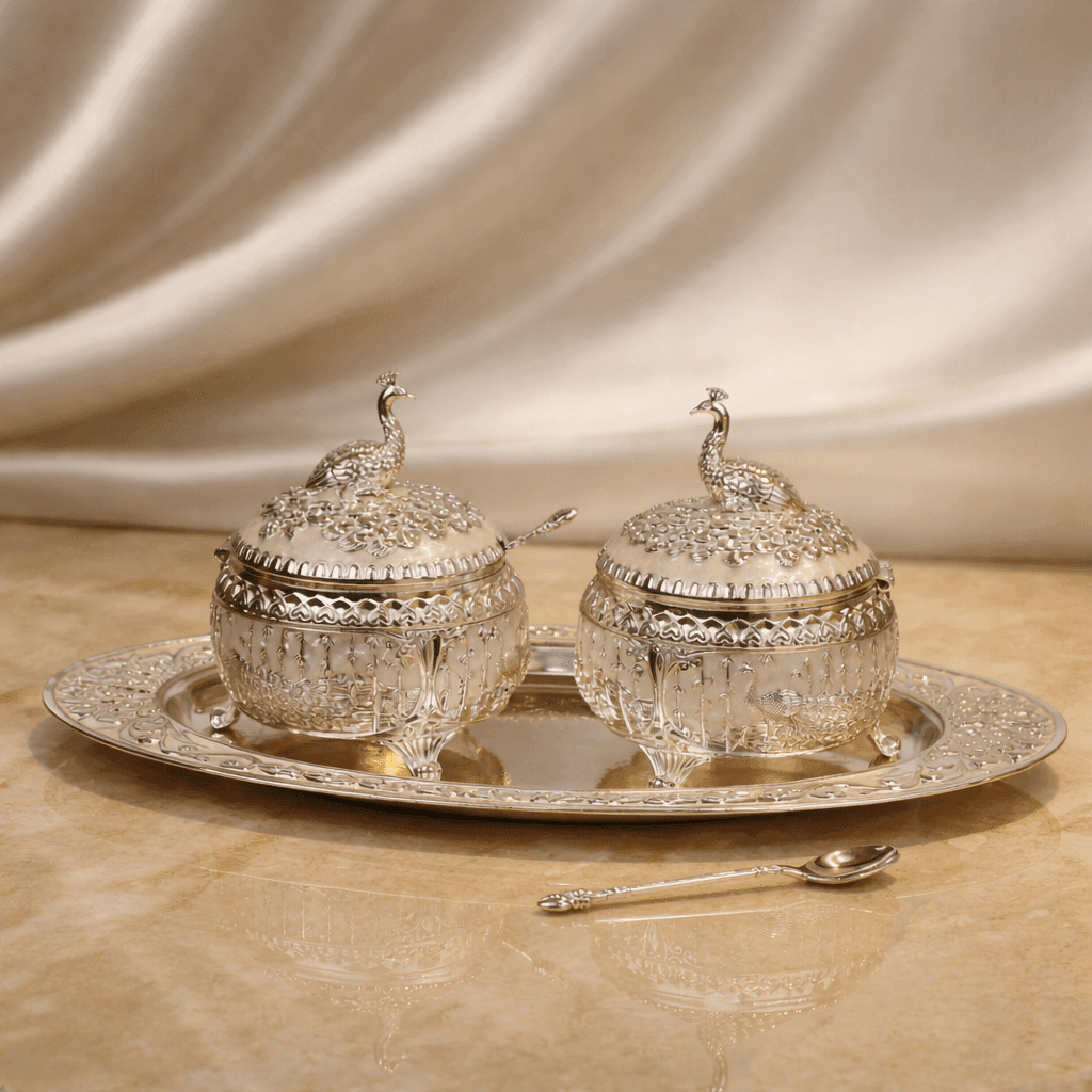 Royal Peacock Dry Fruit Bowl Set with Tray (11 x 12 cm) - Daamaira Home and Living Ltd