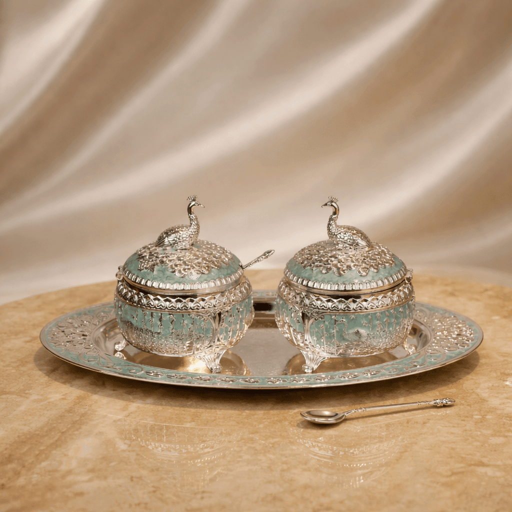 Royal Peacock Dry Fruit Bowl Set with Tray (11 x 12 cm) - Daamaira Home and Living Ltd
