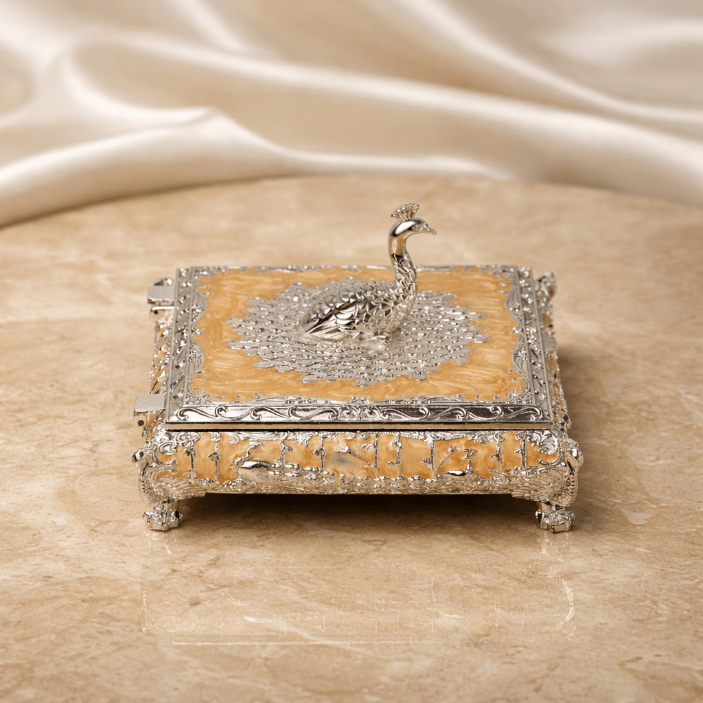 Royal Peacock Square Dry Fruit Box with Lid (22 x 5 cm) - Daamaira Home and Living Ltd