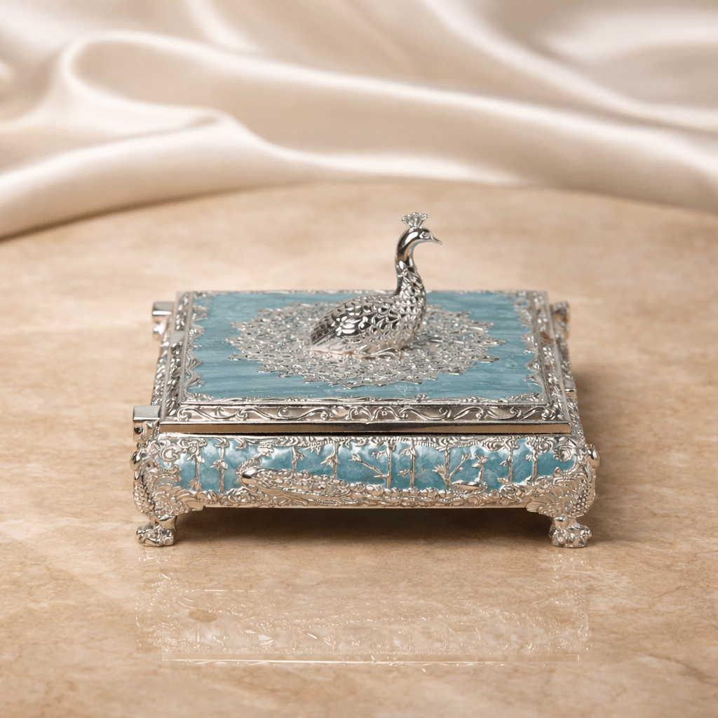 Royal Peacock Square Dry Fruit Box with Lid (22 x 5 cm) - Daamaira Home and Living Ltd