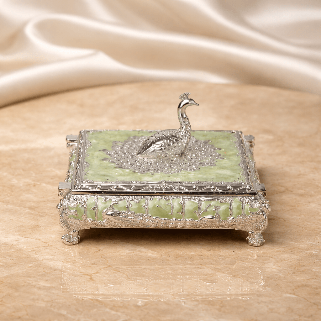 Royal Peacock Square Dry Fruit Box with Lid (22 x 5 cm) - Daamaira Home and Living Ltd