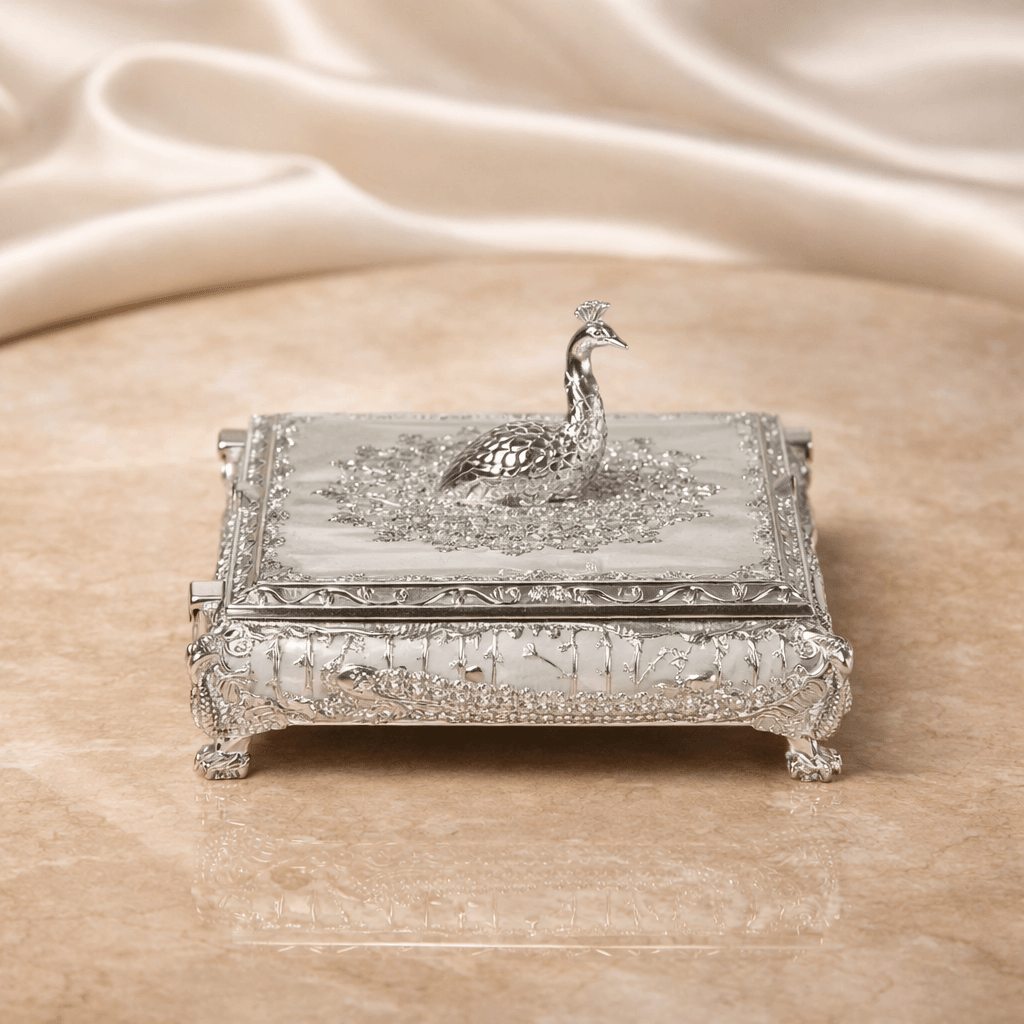 Royal Peacock Square Dry Fruit Box with Lid (22 x 5 cm) - Daamaira Home and Living Ltd