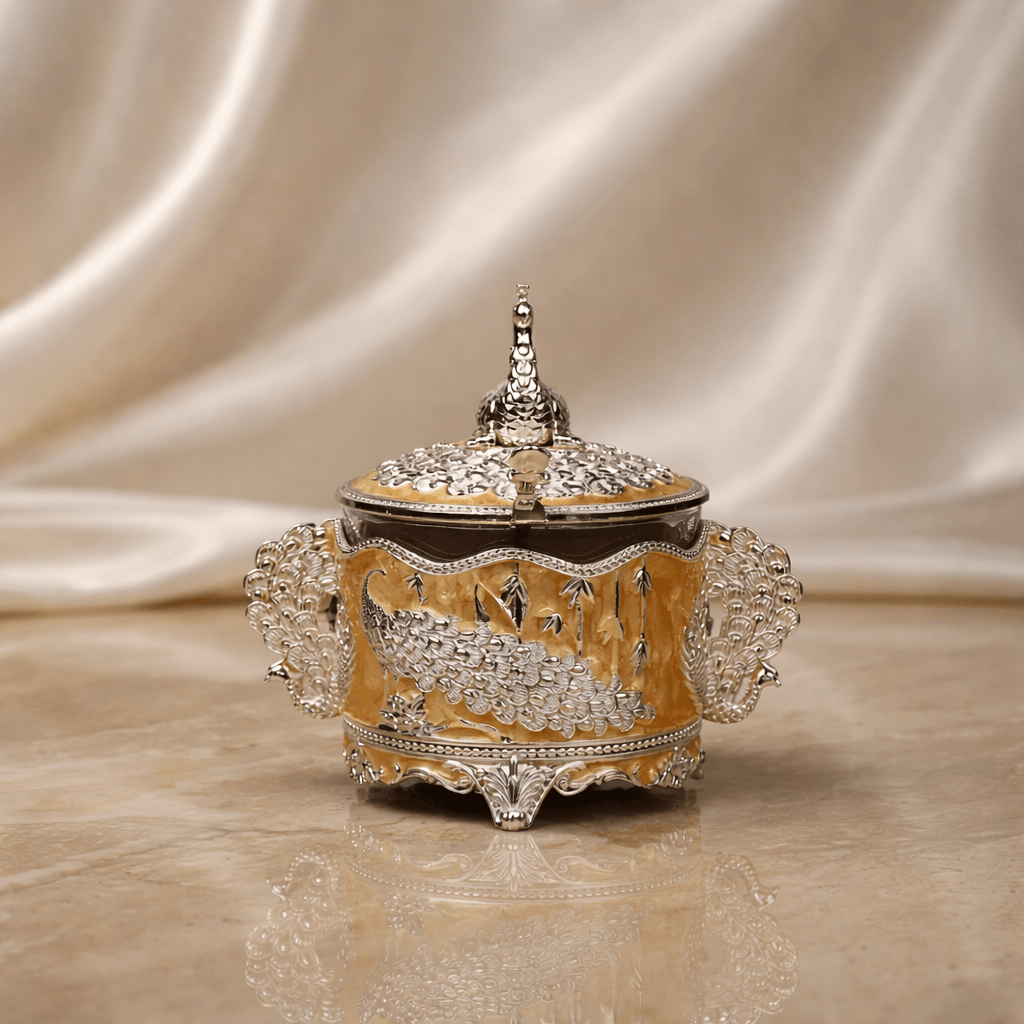 Royal Peacock Sugar Pot with Lid (11 x 12 cm) - Daamaira Home and Living Ltd