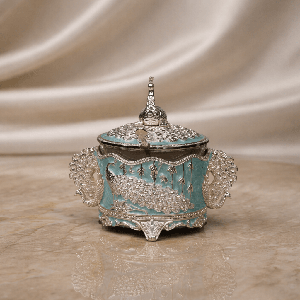 Royal Peacock Sugar Pot with Lid (11 x 12 cm) - Daamaira Home and Living Ltd