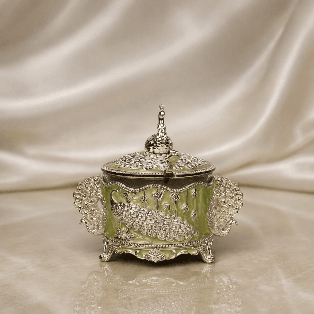Royal Peacock Sugar Pot with Lid (11 x 12 cm) - Daamaira Home and Living Ltd