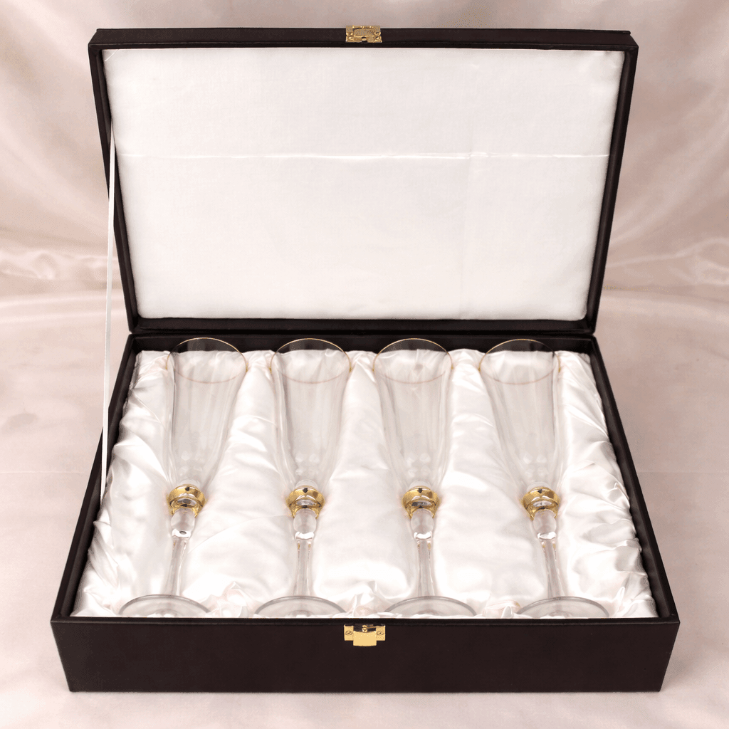 Drinking Glasses Royale Set Of 4 Champagne Flutes with Gift Box - Daamaira Home and Living Ltd