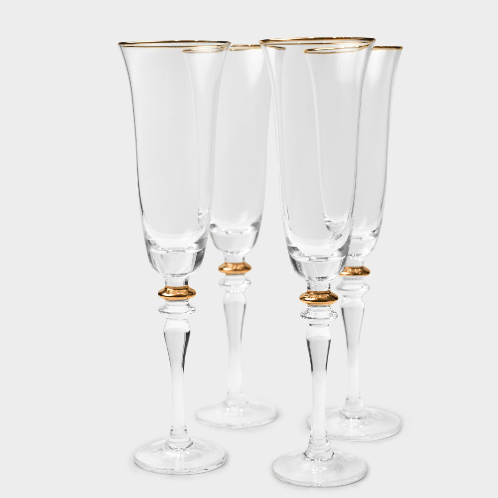 Drinking Glasses Royale Set Of 4 Champagne Flutes with Gift Box - Daamaira Home and Living Ltd