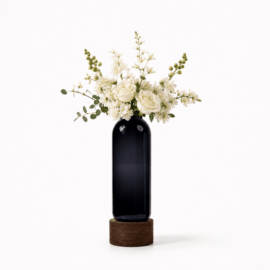 Vases Saint Flower Vase With Wooden Base - Daamaira Home and Living Ltd