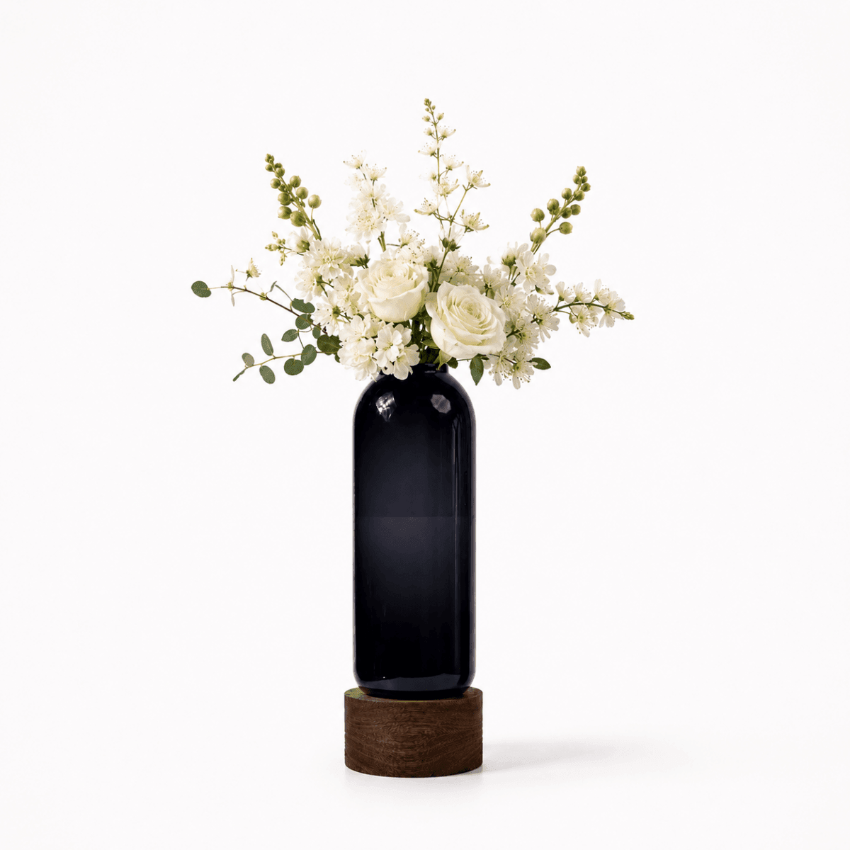 Vases Saint Flower Vase With Wooden Base - Daamaira Home and Living Ltd