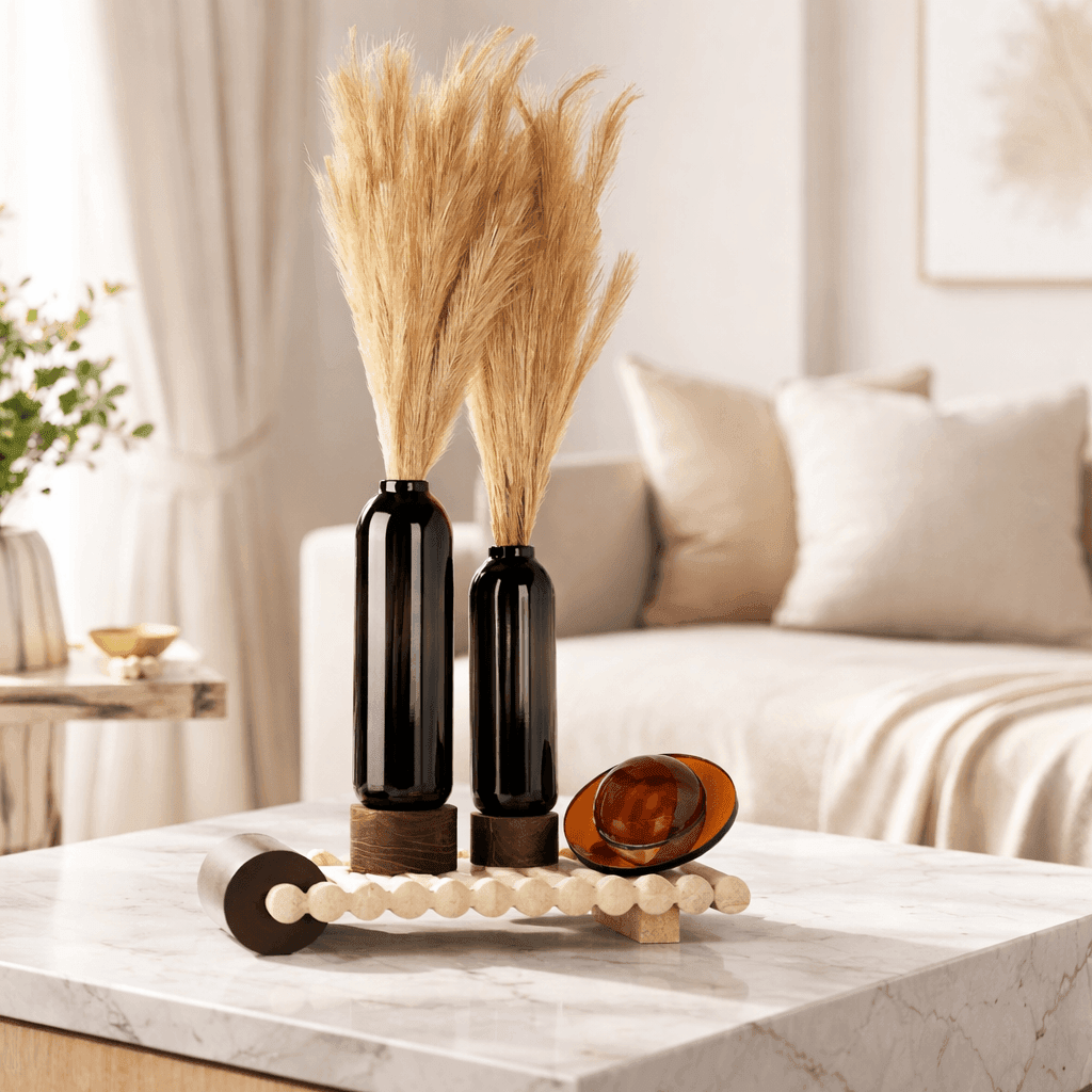 Vases Saint Flower Vase With Wooden Base - Daamaira Home and Living Ltd