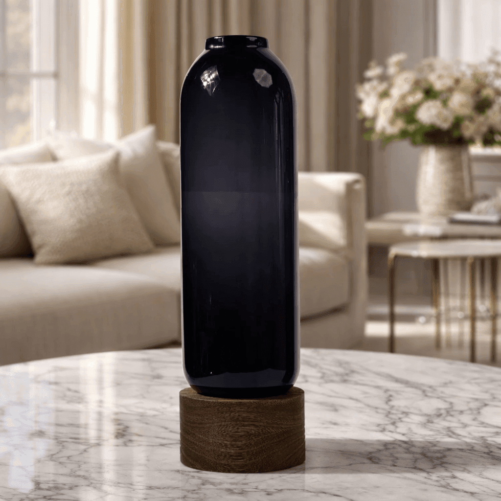 Vases Saint Flower Vase With Wooden Base - Daamaira Home and Living Ltd
