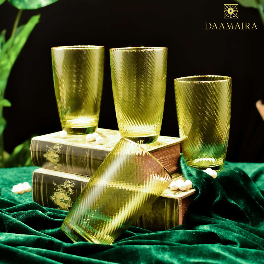 Drinking Glasses Shade Set Of 4 High Ball Glasses Green Hues - Daamaira Home and Living Ltd