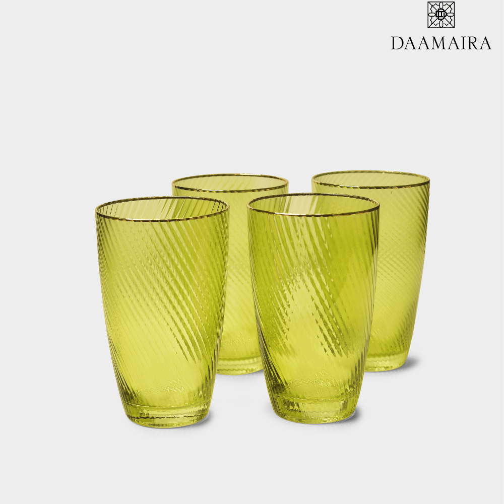 Drinking Glasses Shade Set Of 4 High Ball Glasses Green Hues - Daamaira Home and Living Ltd