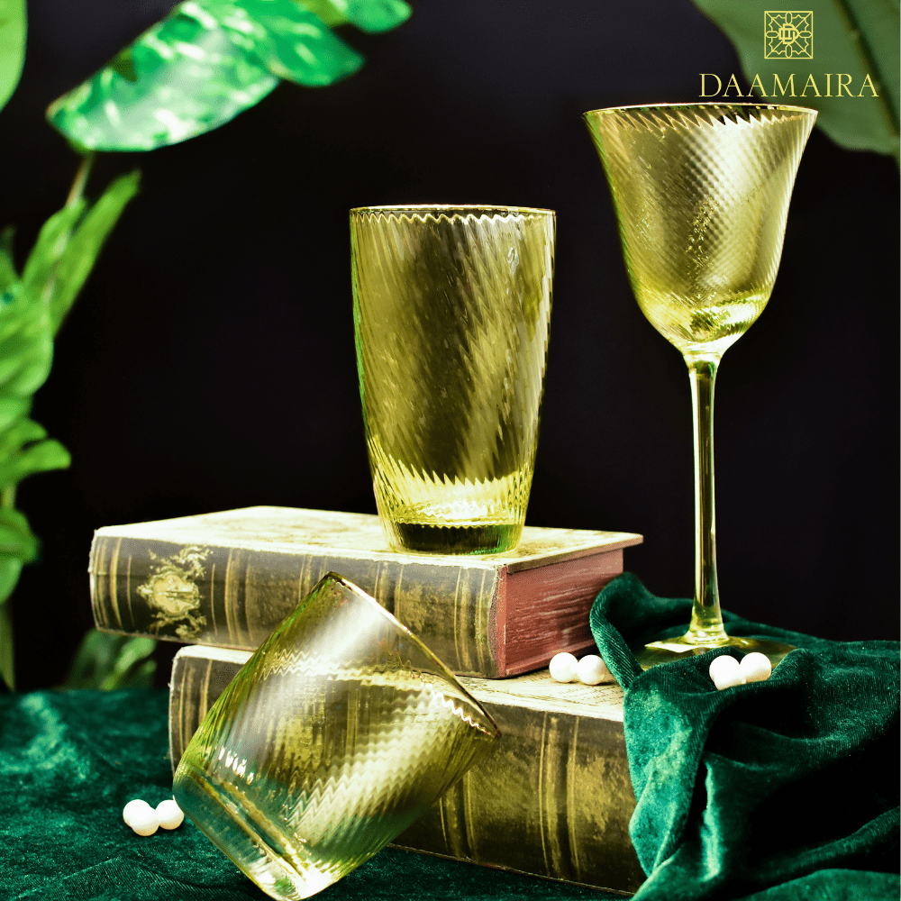 Drinking Glasses Shade Set Of 4 High Ball Glasses Green Hues - Daamaira Home and Living Ltd