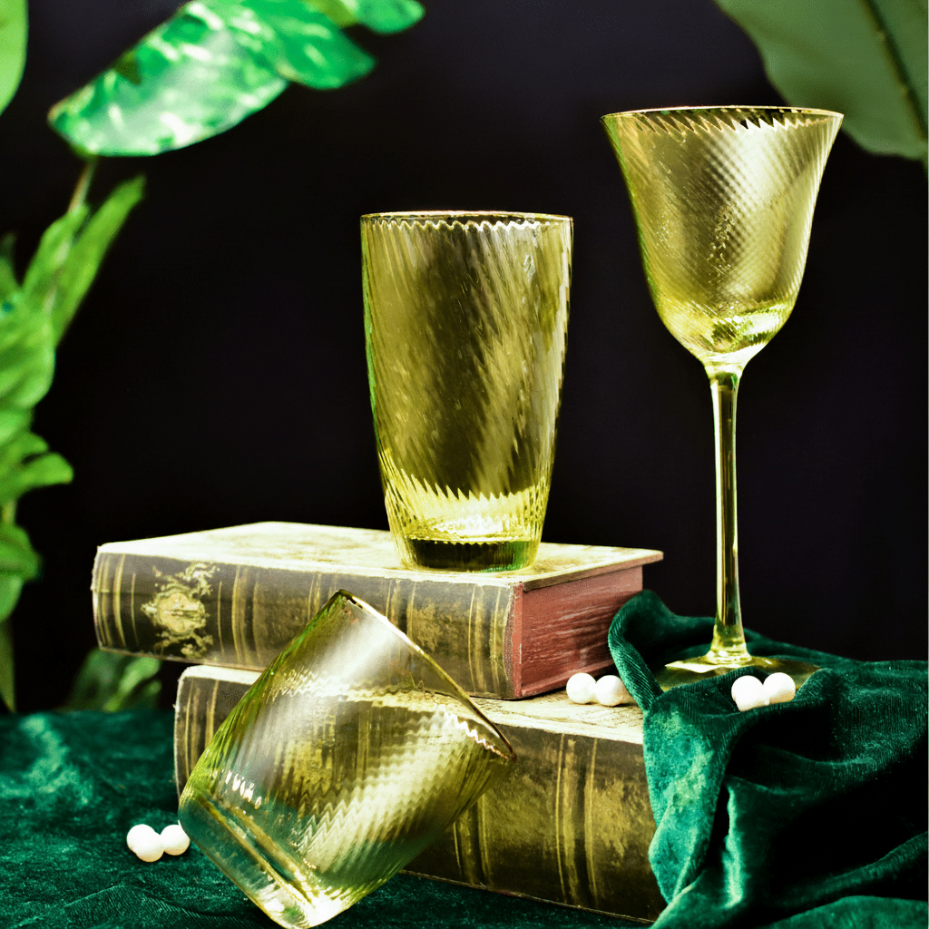 Drinking Glasses Shade Set Of 4 High Ball Glasses Green Hues - Daamaira Home and Living Ltd