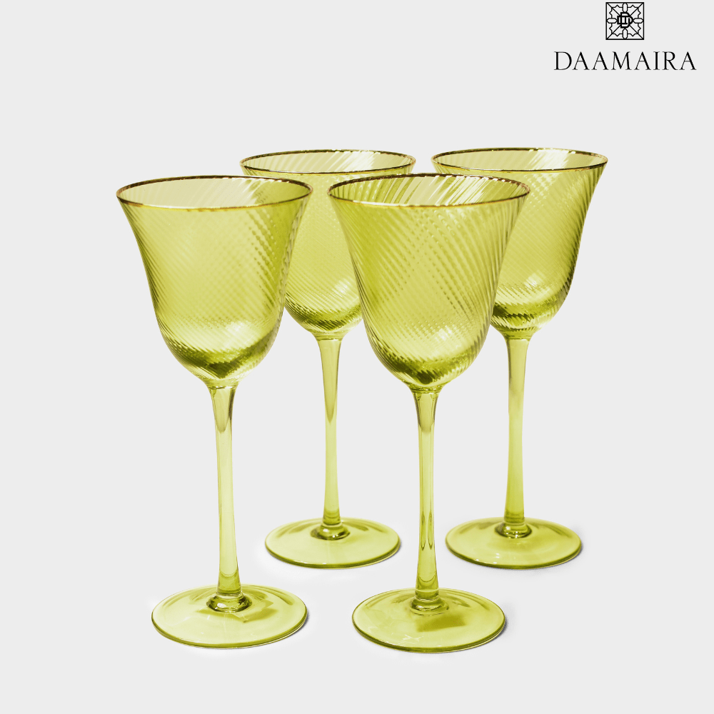 Drinking Glasses Shade Set Of 4 Wine Glasses Green Hues with Gift Box - Daamaira Home and Living Ltd