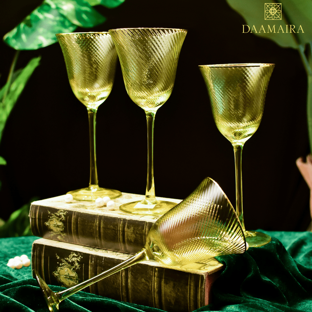 Drinking Glasses Shade Set Of 4 Wine Glasses Green Hues with Gift Box - Daamaira Home and Living Ltd